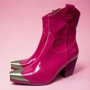 BEAST FASHION Fuchsia Heeled Boots with Silver Tips